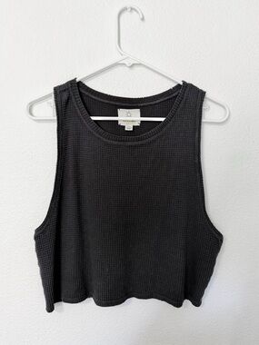 Dark gray waffle knit crop tank top